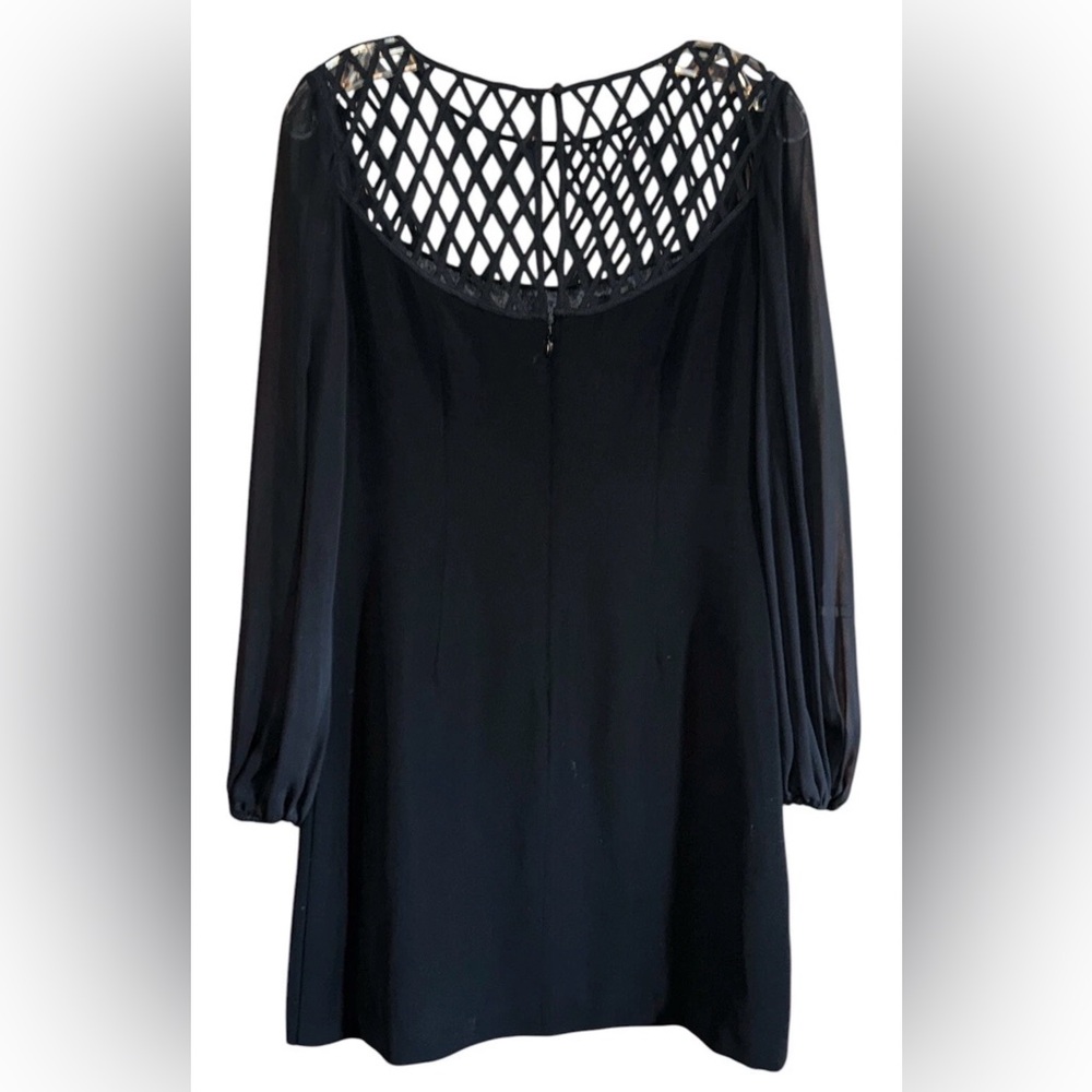 White House Black Market Dress LBD Sheer Sleeves Long Sleeve Cocktail Party Sz 4 - Picture 7 of 10
